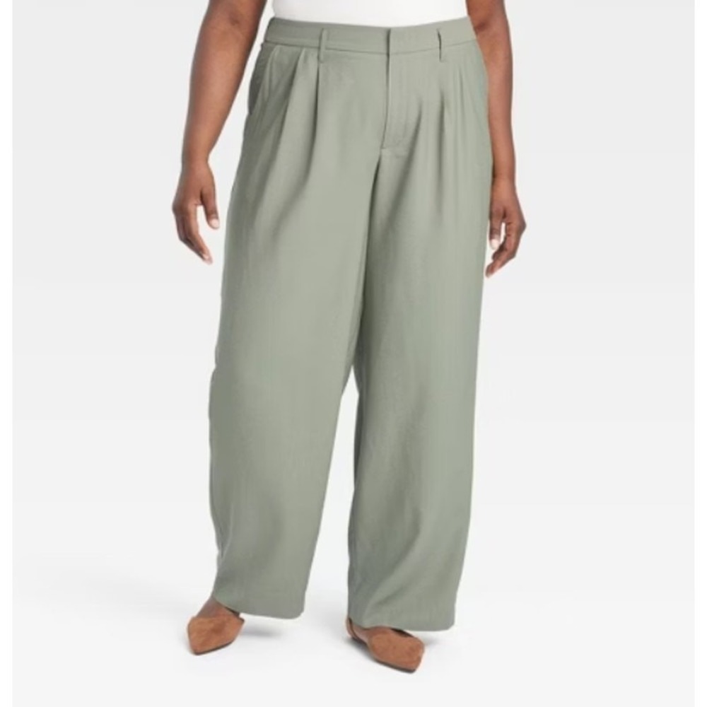 NWT A New Day Pleated Front Straight Leg Pants Career Olive Green Women's 17